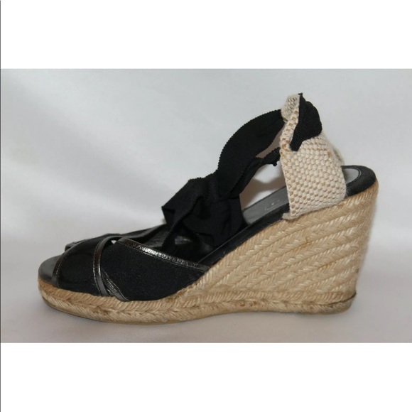 Coach black Sig 12CM peep toe ankle wrap wedge - Picture 3 of 6